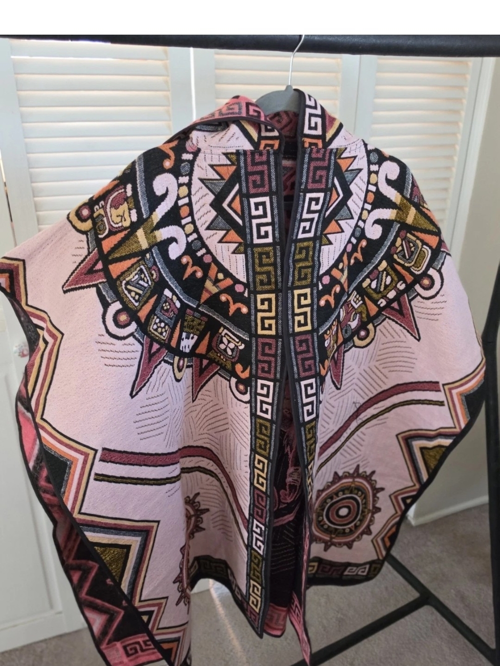 Mexican Azteca Popocatepetl 2 Sided Poncho Rebozo with Hoodie Reversible Hooded